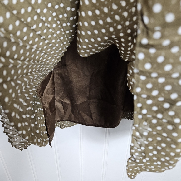 Signature by Robbie Bee Midi Dress Womens Sz 10 Brown Polka Dot Lace Trim - Picture 8 of 15